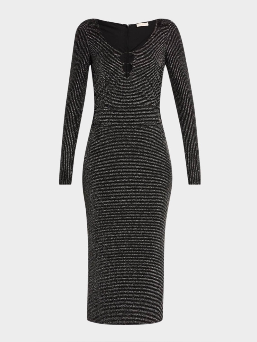 Ramy Brook Dierdre Metallic Striped Midi Dress In Black/Silver. Size 12